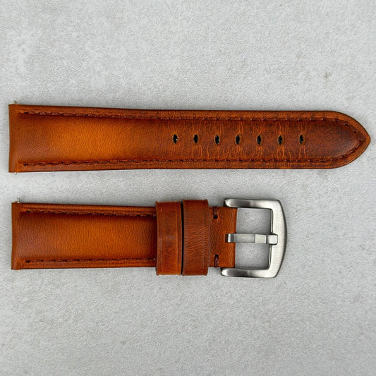 Prague cognac brown vegetable tanned leather watch strap. Padded watch strap. 18mm, 20mm, 22mm, 24mm Watch And Strap