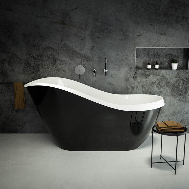 Alta Freestanding Slipper Polished Black Stone Bath 1700