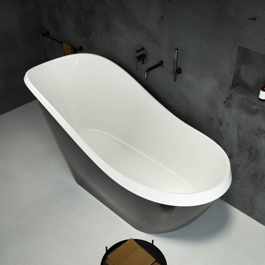 Alta Freestanding Slipper Polished Black Stone Bath 1700 - top view