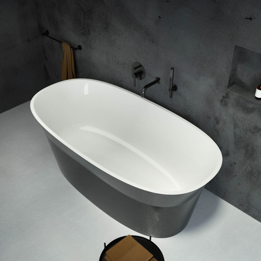 Artesa Freestanding Oval Polished Black Stone Bath 1550 - top view