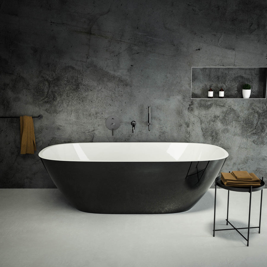 Lorca Freestanding Polished Black Stone Bath 1600