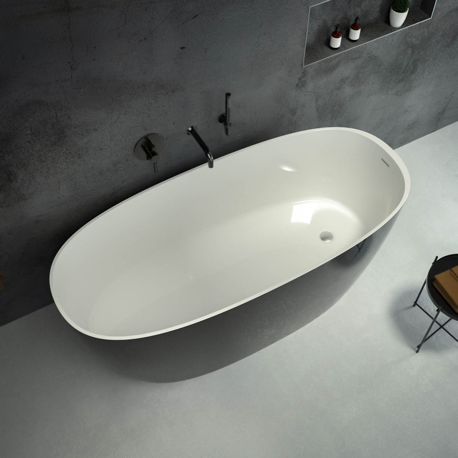 Seville Freestanding Polished Black Oval Stone Bath 1600 top view 2