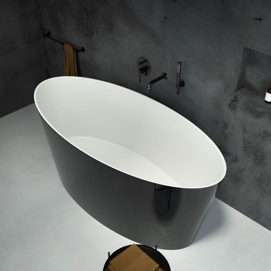 Opalo Freestanding Oval Polished Black Stone Bath 1580 top view