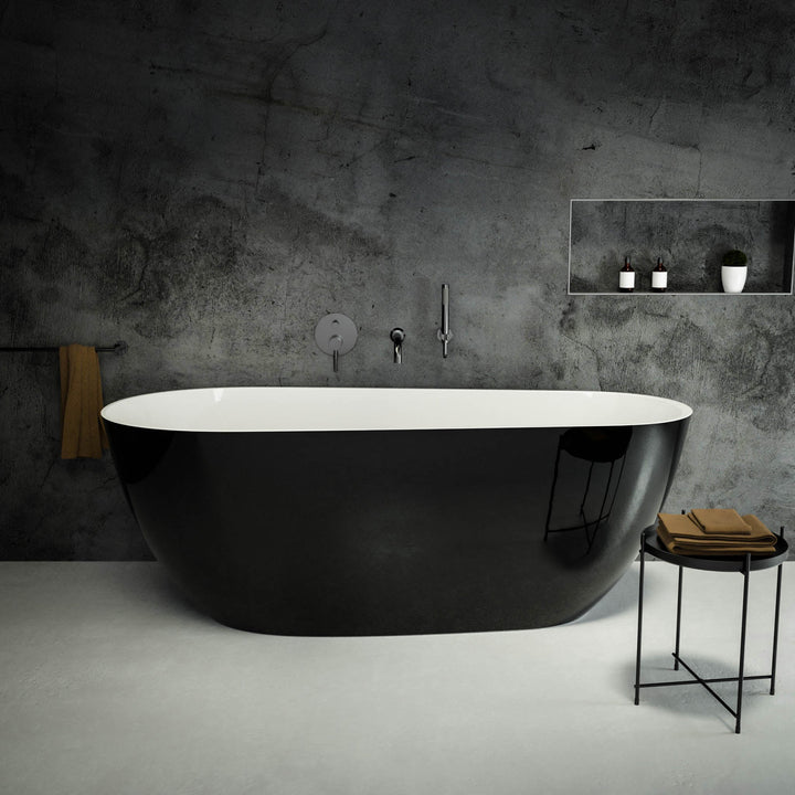 Cerca Freestanding Oval Polished Black Stone Bath 1700