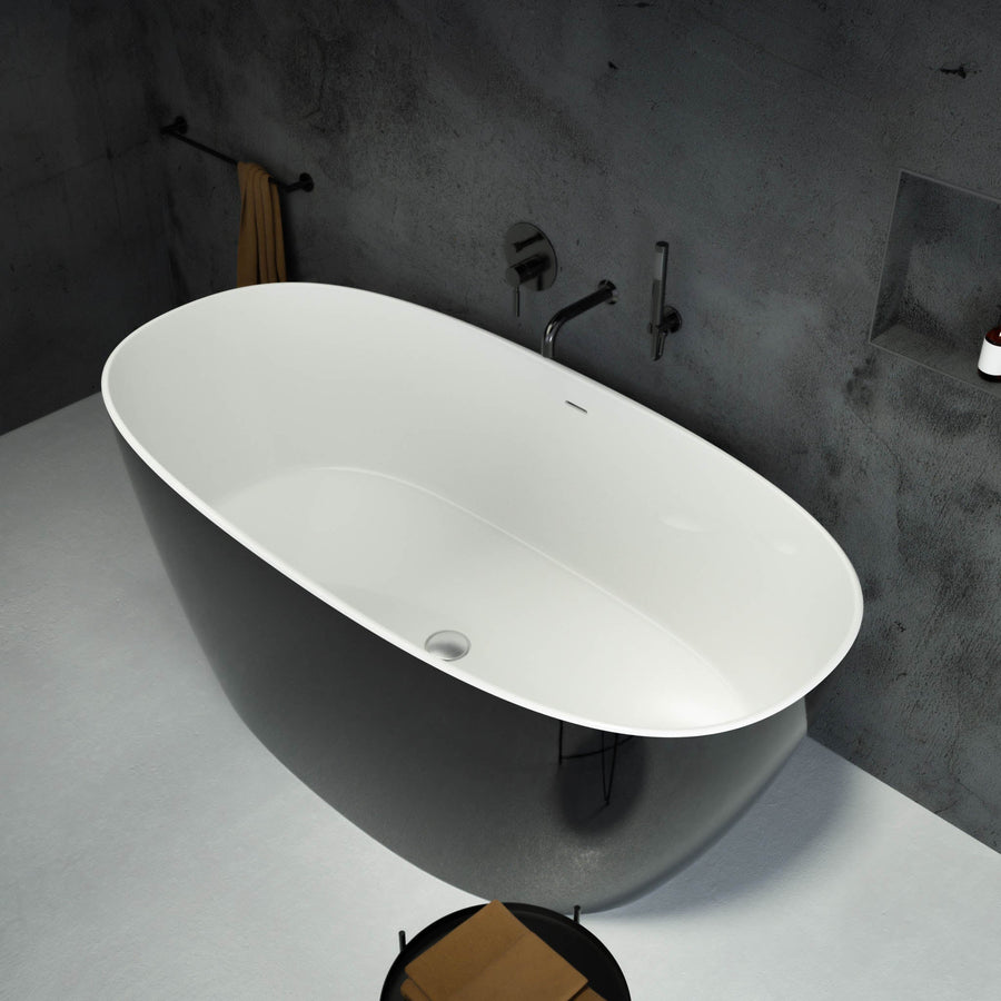 Valencia Freestanding Oval Polished Black Stone Bath 1600 top view