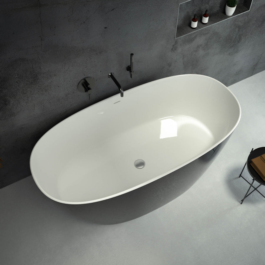 Valencia Freestanding Oval Polished Black Stone Bath 1600 top view 2