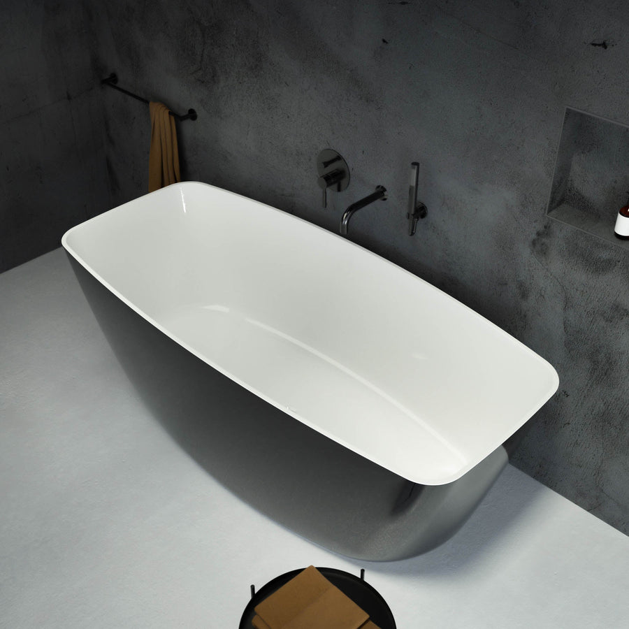 Seno Freestanding Polished Black Stone Bath 1600 top view