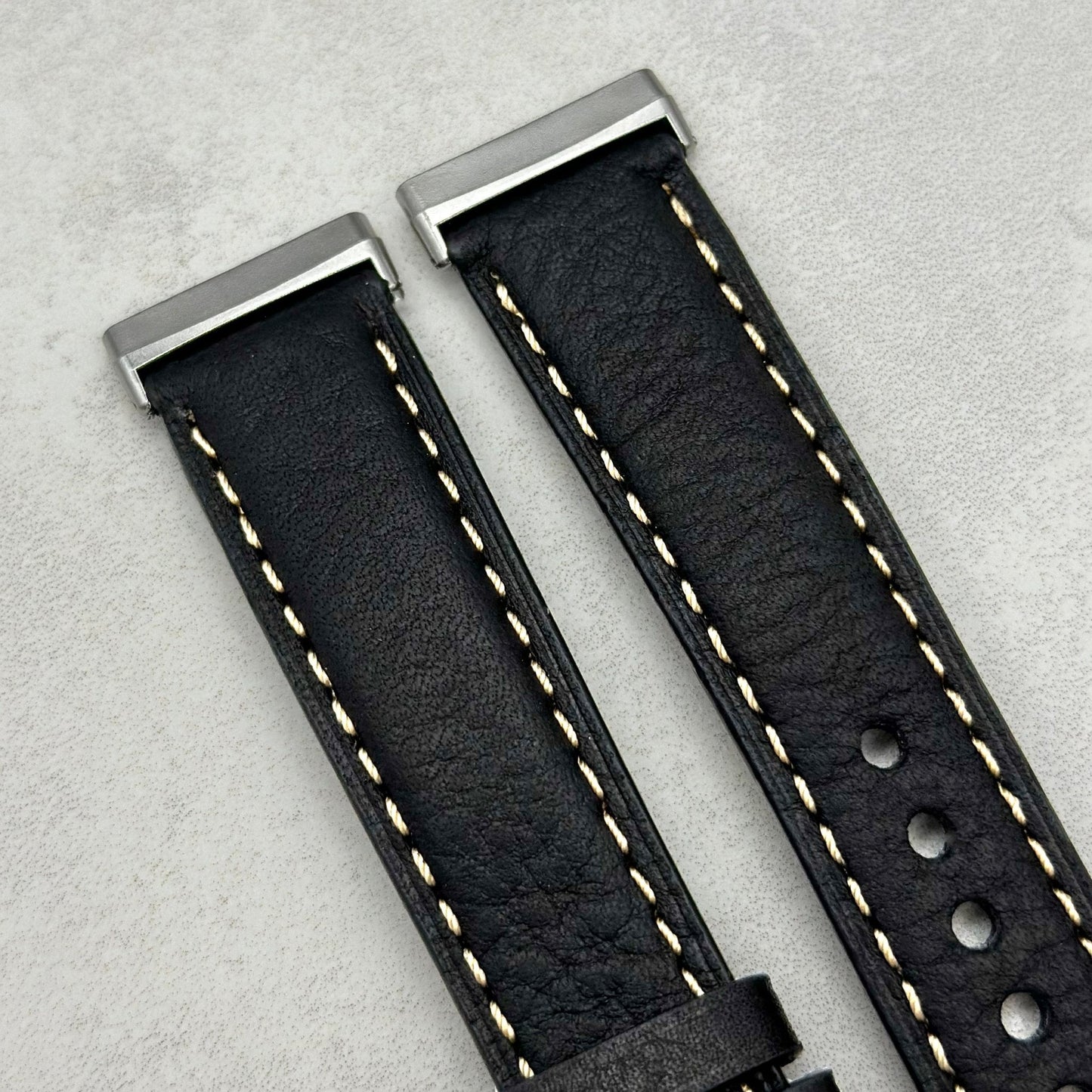 The Rome: Jet Black Italian Full Grain Leather Fitbit Versa/Sense Watch Strap