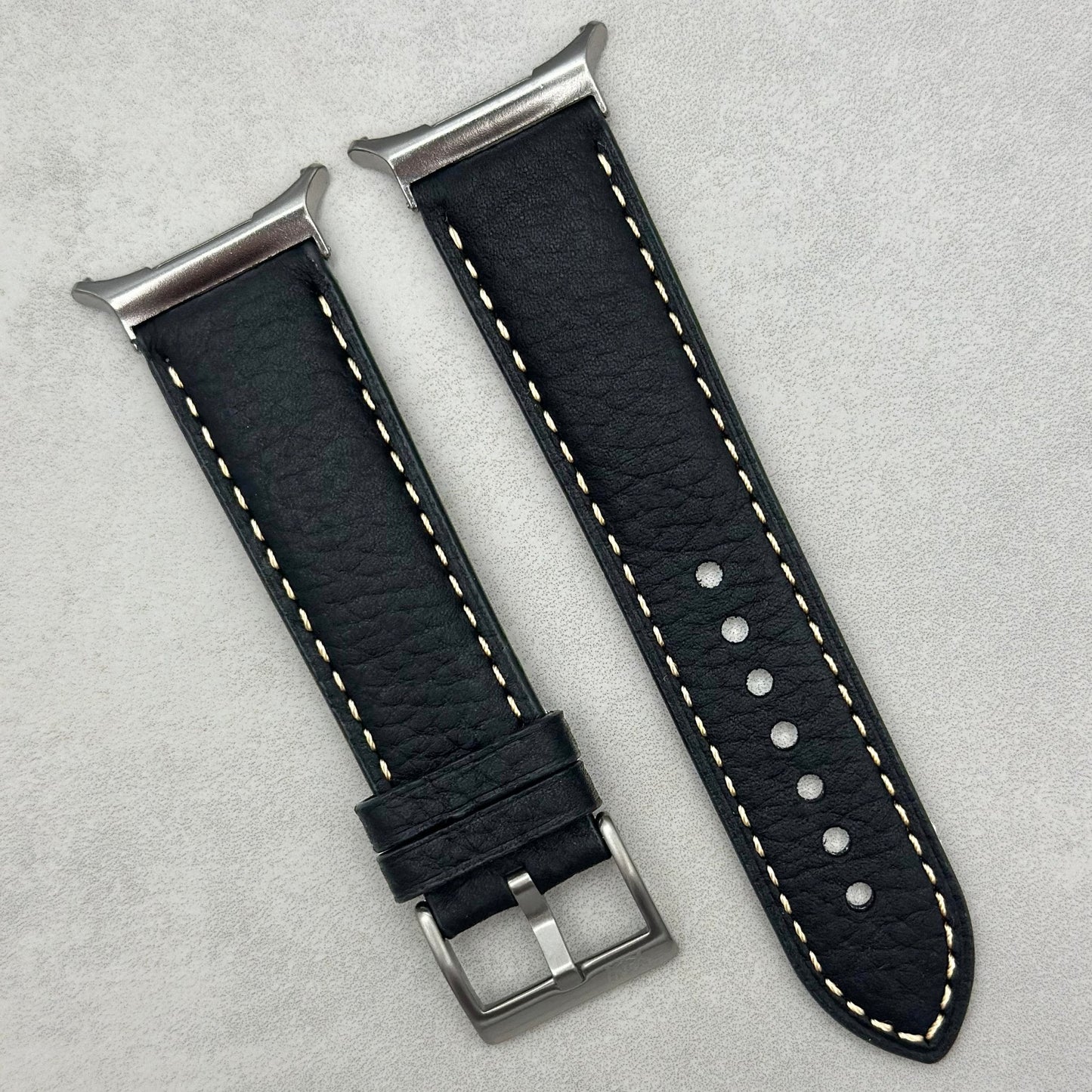 The Rome: Onyx Black Italian Full Grain Leather Samsung Galaxy Watch Ultra Strap