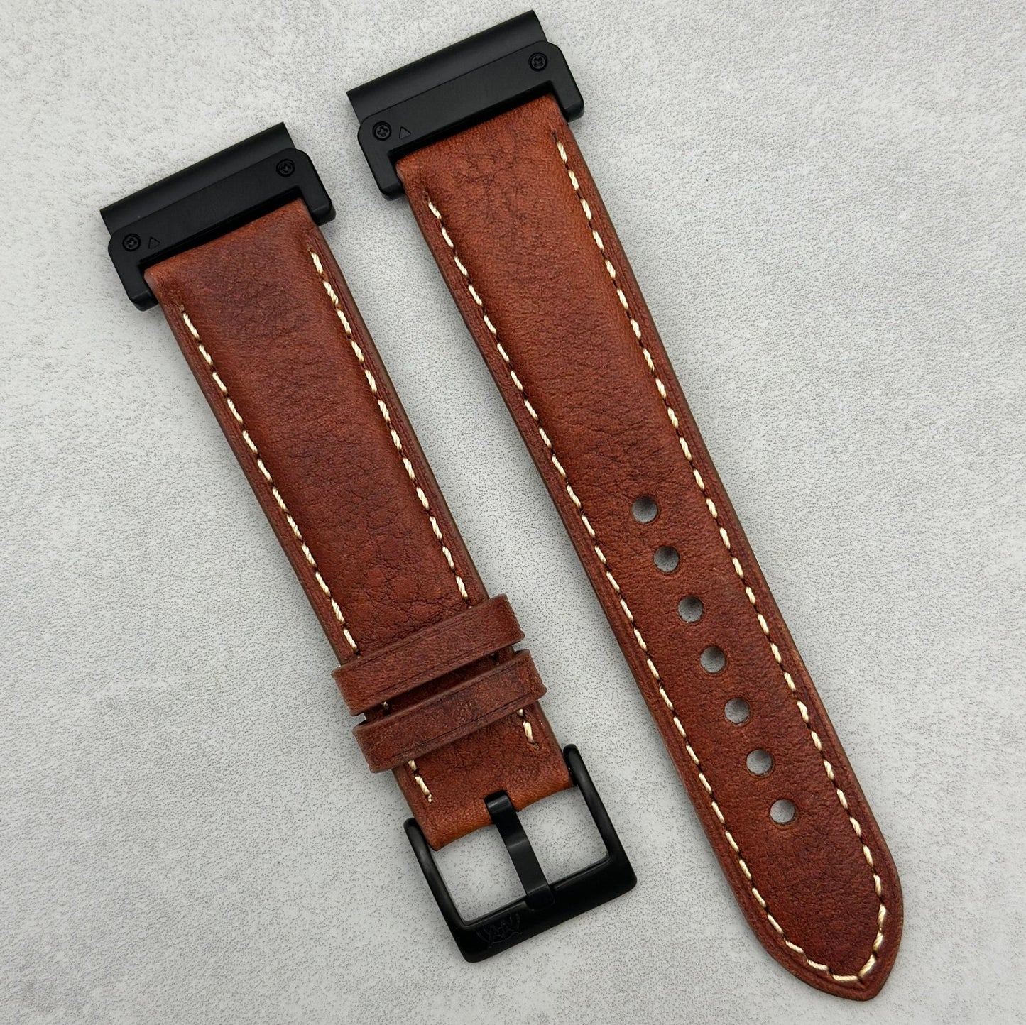 The Rome: Terracotta Brown Italian Full Grain Leather Garmin QuickFit Watch Strap