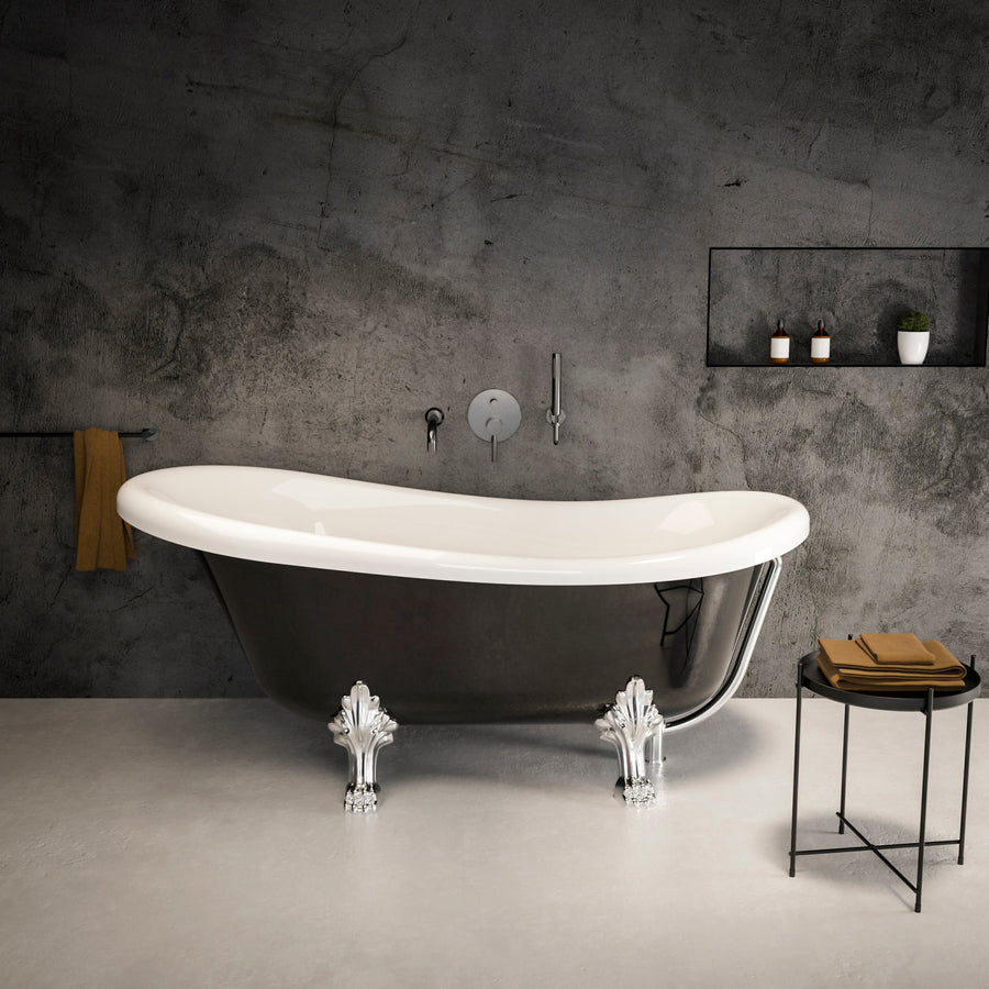 Kensington Freestanding Polished Black Roll-top Stone Bath 1670
