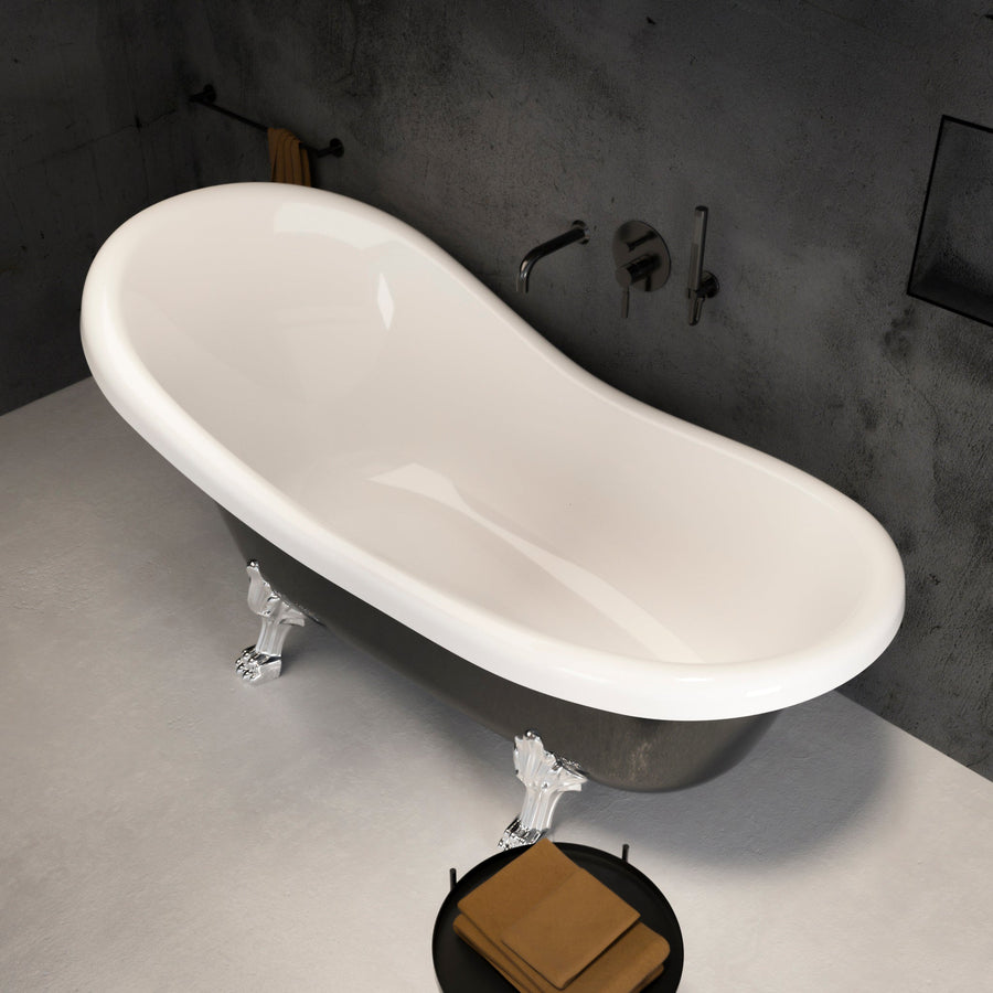 Kensington Freestanding Polished Black Roll-top Stone Bath 1745 - top view