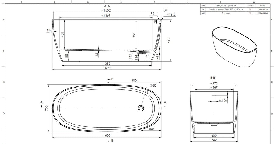 Seville Freestanding Oval Stone Bath 1600