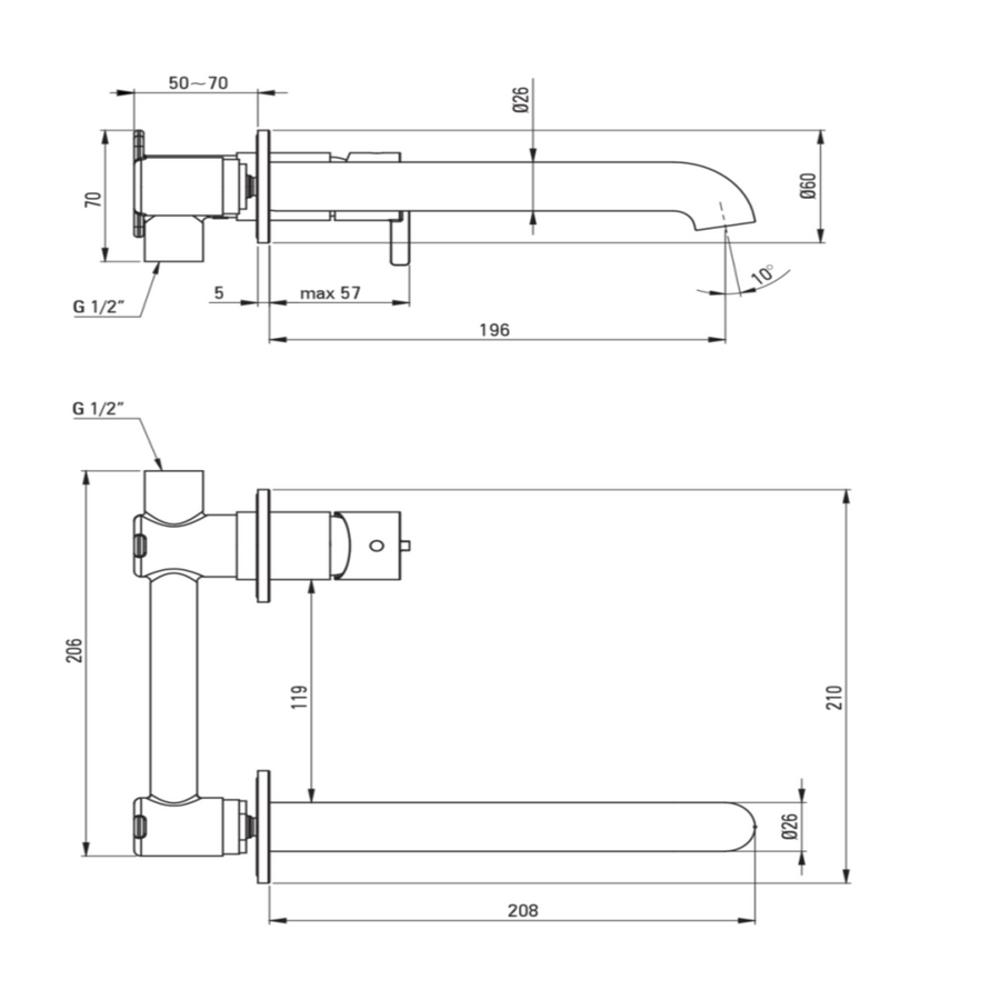 Lia Wall Mounted Basin Mixer - White