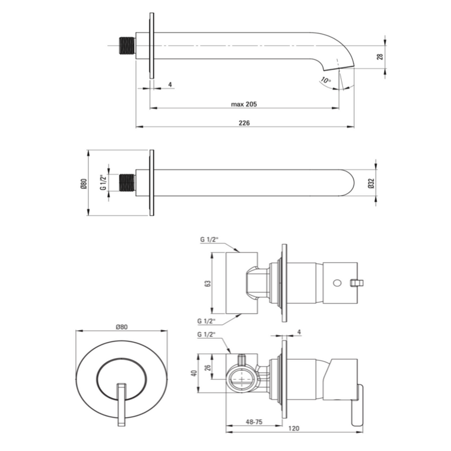 Lia Wall Mounted Bath Filler- Chrome