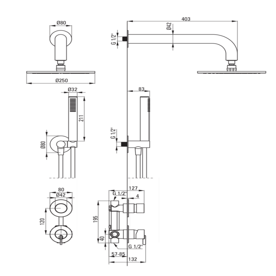 Lia Luxor Concealed Shower Set with Shower Mixer - Brushed Gold