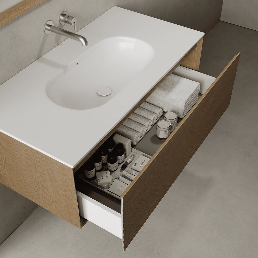 Nordale Real Oak 1000mm Vanity Unit - Single Drawer with Single Basin