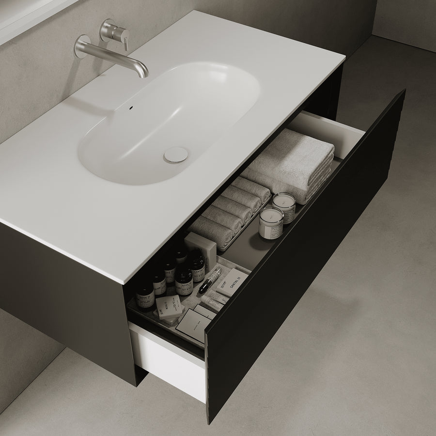 Nordale Silk Black 1000mm Vanity Unit - Single Drawer with Single Basin
