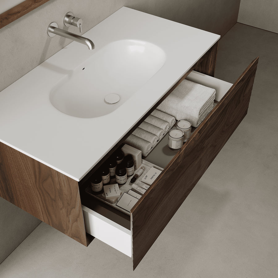 Nordale Real Walnut 1000mm Vanity Unit - Single Drawer with Single Basin