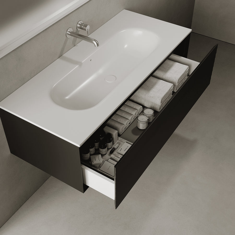 Nordale Silk Black 1200mm Vanity Unit - Single Drawer with Large Single Basin
