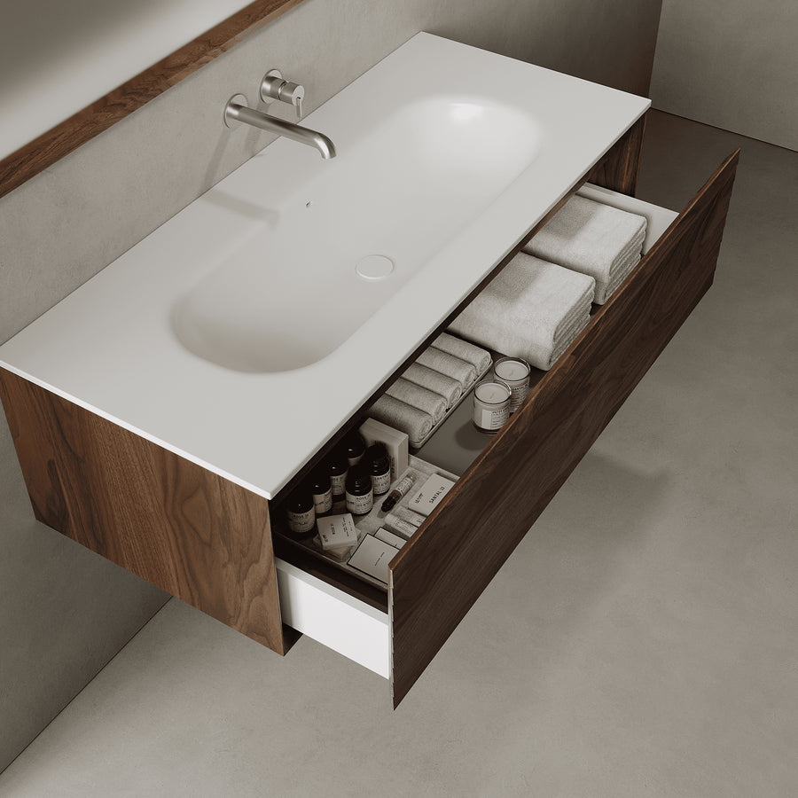 Nordale Real Walnut 1200mm Vanity Unit - Single Drawer with Large Single Basin