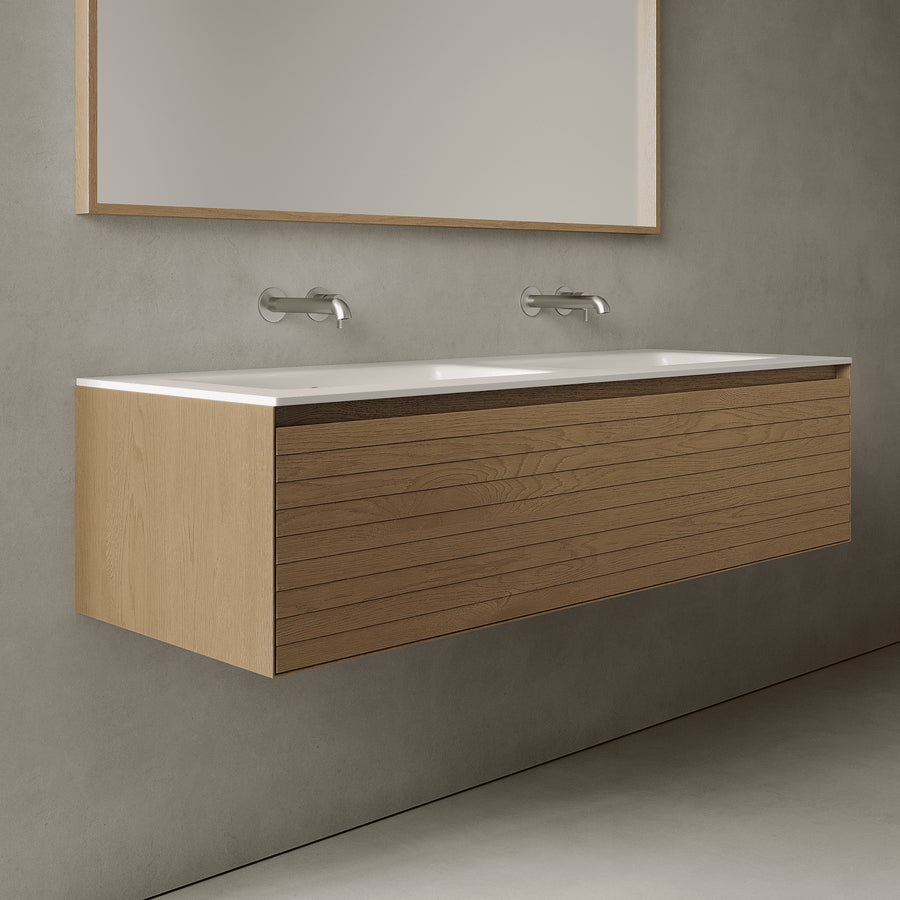 Nordale Real Oak 1400mm Vanity Unit - Single Drawer with Double Basin