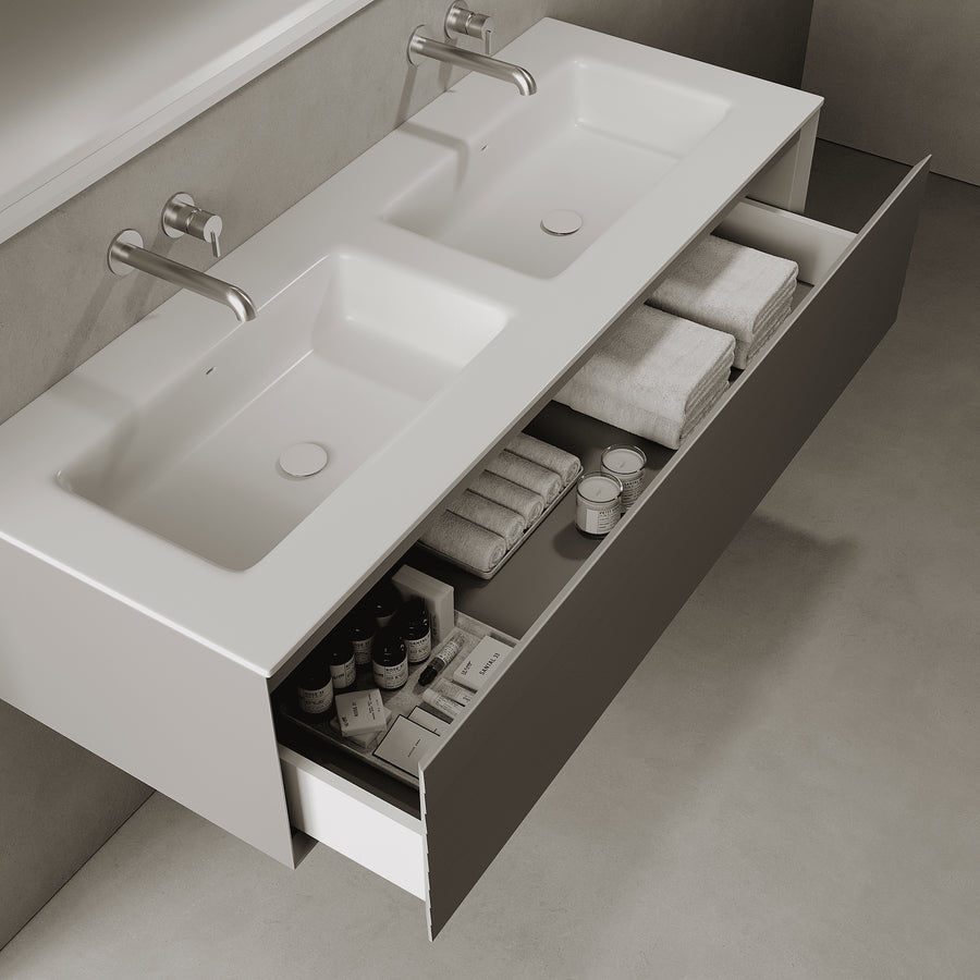 Nordale Stone Grey 1400mm Vanity Unit - Single Drawer with Double Basin
