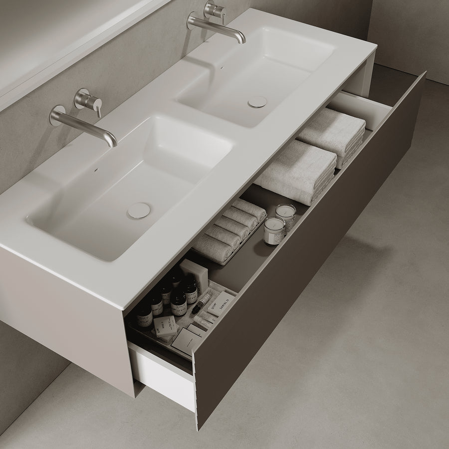 Nordale Taupe 1400mm Vanity Unit - Single Drawer with Double Basin