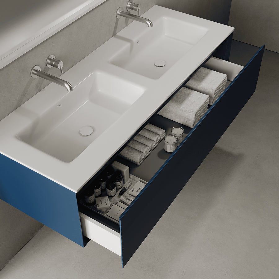 Nordale Ocean Blue 1400mm Vanity Unit - Single Drawer with Double Basin