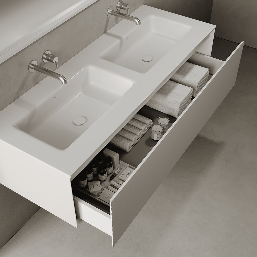 Nordale Snow White 1400mm Vanity Unit - Single Drawer with Double Basin