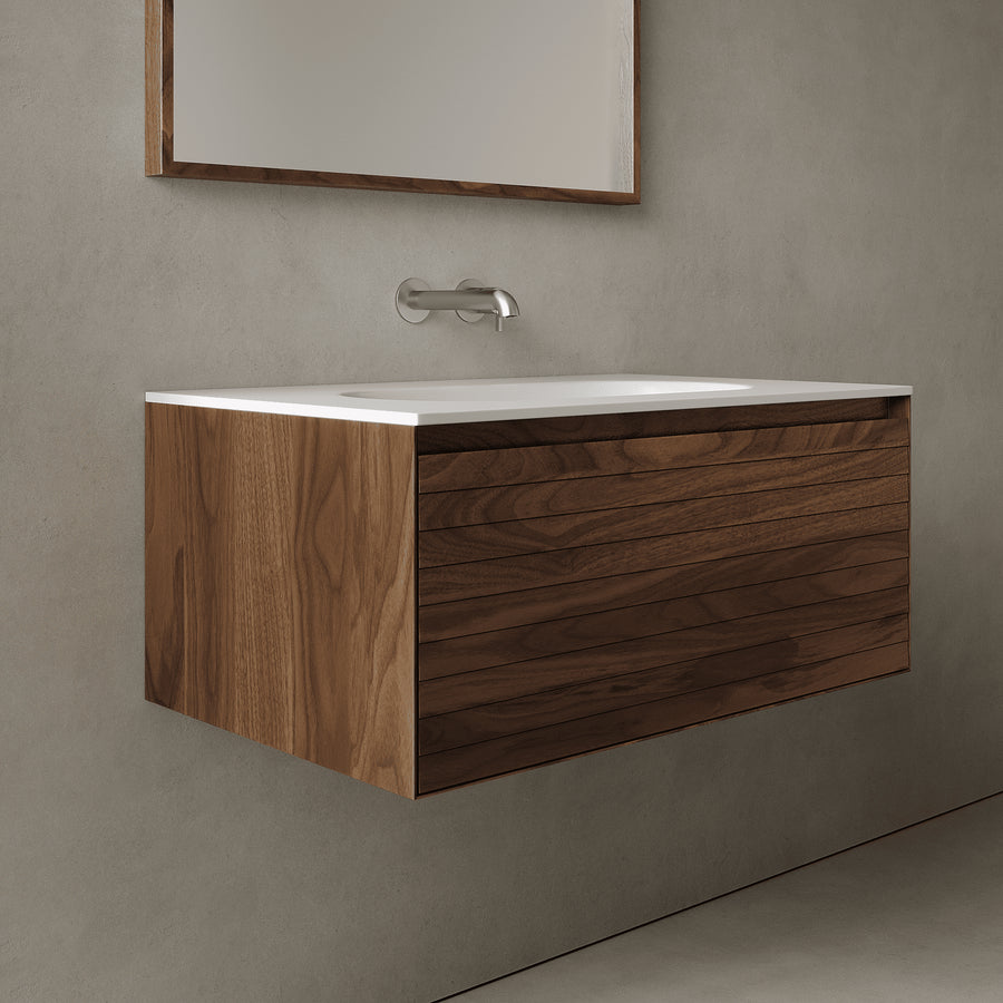Nordale Real Walnut 800mm Vanity Unit - Single Drawer with Single Basin