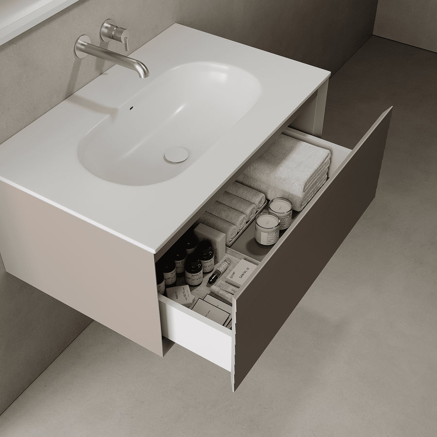 Nordale Taupe 800mm Vanity Unit - Single Drawer with Single Basin