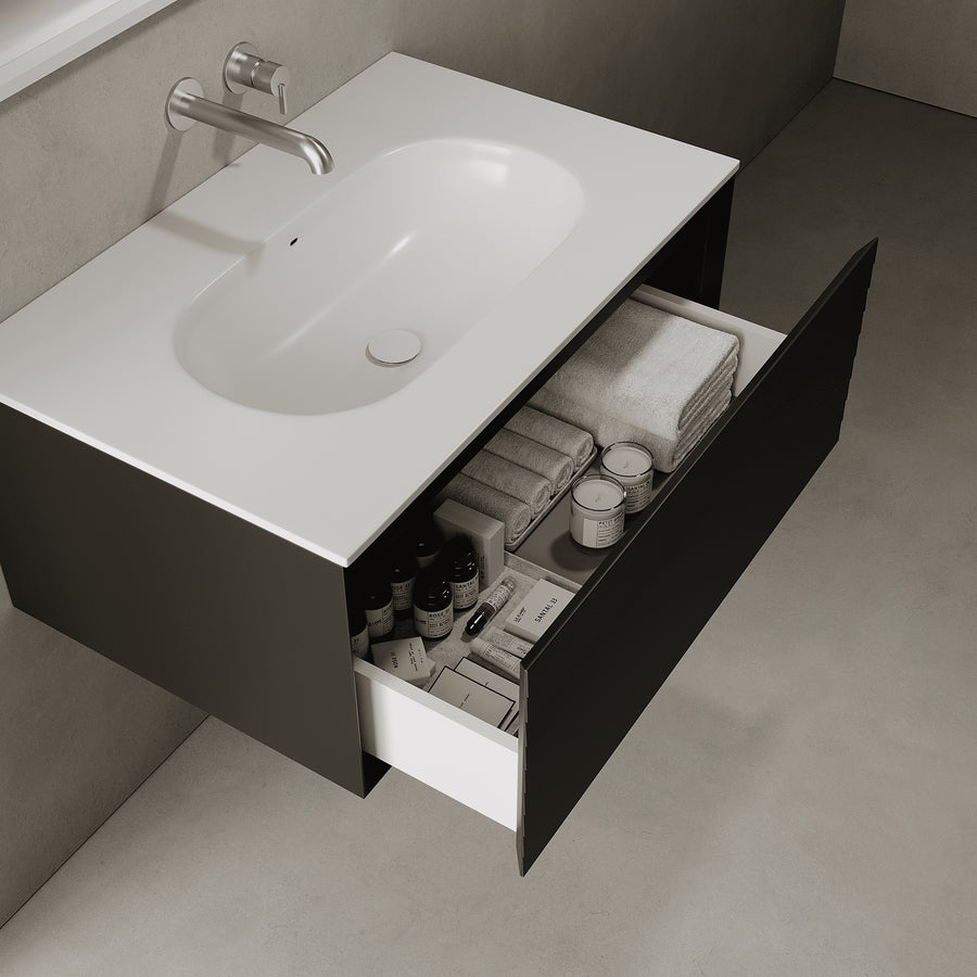 Nordale Silk Black 800mm Vanity Unit - Single Drawer with Single Basin