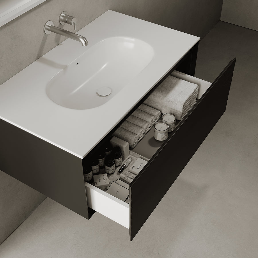 Nordale Silk Black 900mm Vanity Unit - Single Drawer with Single Basin