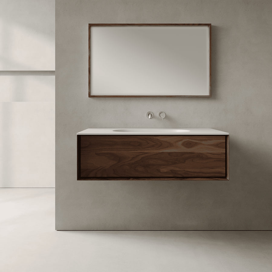 Valmere Real Walnut 1000mm Vanity Unit - Single Drawer with Single Basin