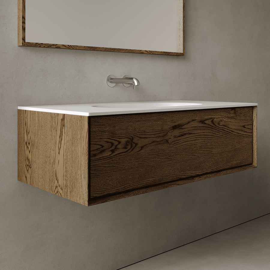 Valmere Smoked Wood 1000mm Vanity Unit - Single Drawer with Single Basin