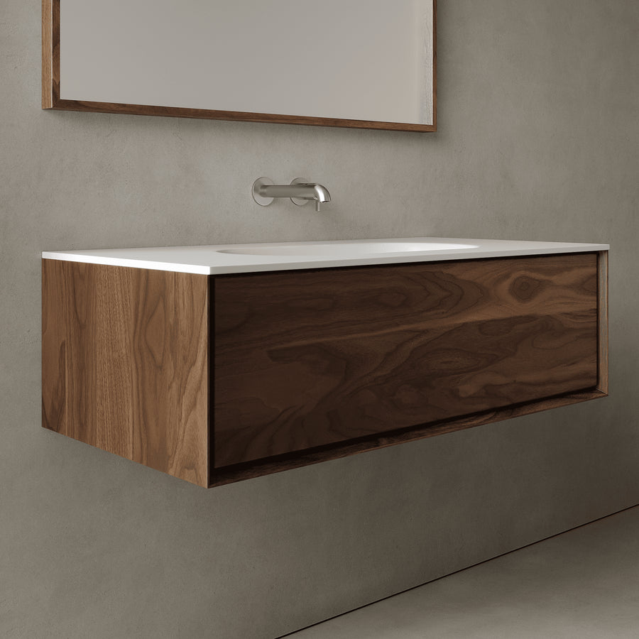 Valmere Real Walnut 1000mm Vanity Unit - Single Drawer with Single Basin