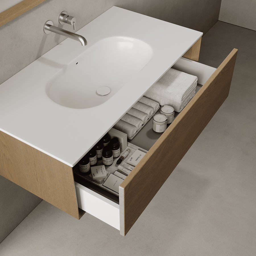 Valmere Real Oak 1000mm Vanity Unit - Single Drawer with Single Basin