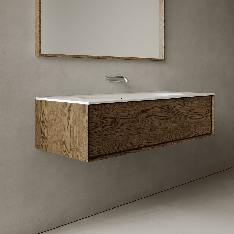 Valmere Smoked Wood 1200mm Vanity Unit - Single Drawer with Large Single Basin