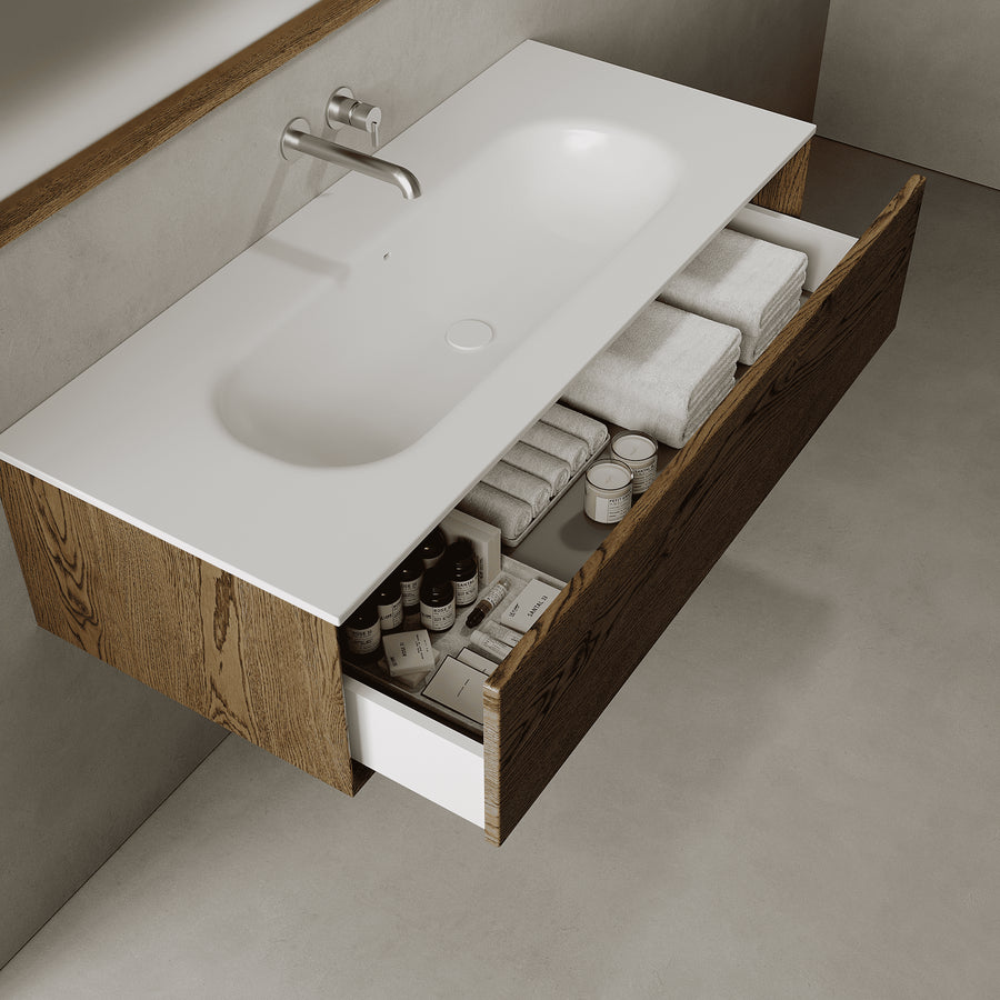 Valmere Smoked Wood 1200mm Vanity Unit - Single Drawer with Large Single Basin