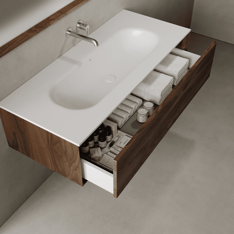 Valmere Real Walnut 1200mm Vanity Unit - Single Drawer with Large Single Basin