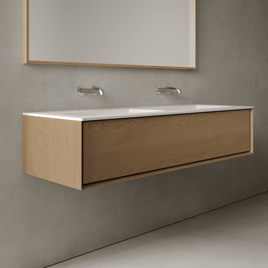 Valmere Real Oak 1400mm Vanity Unit - Single Drawer with Double Basin