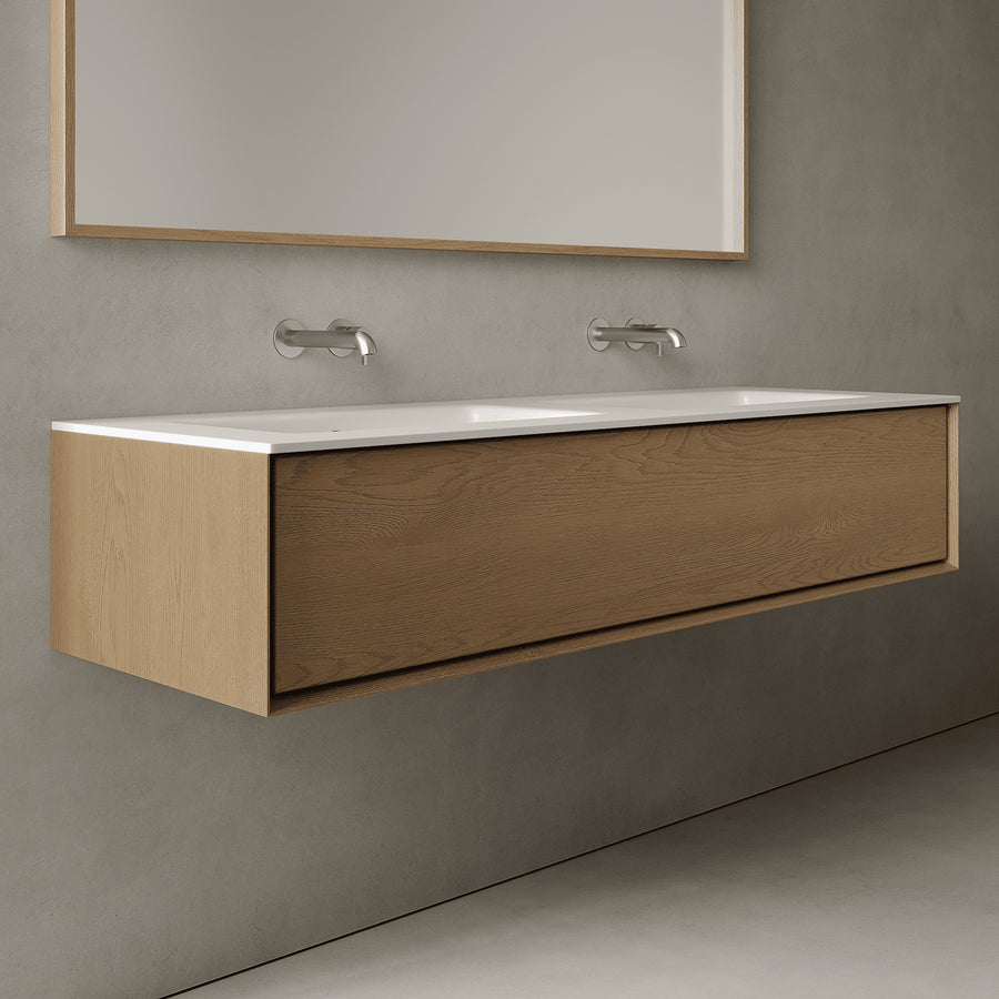 Valmere Real Oak 1500mm Vanity Unit - Single Drawer with Double Basin