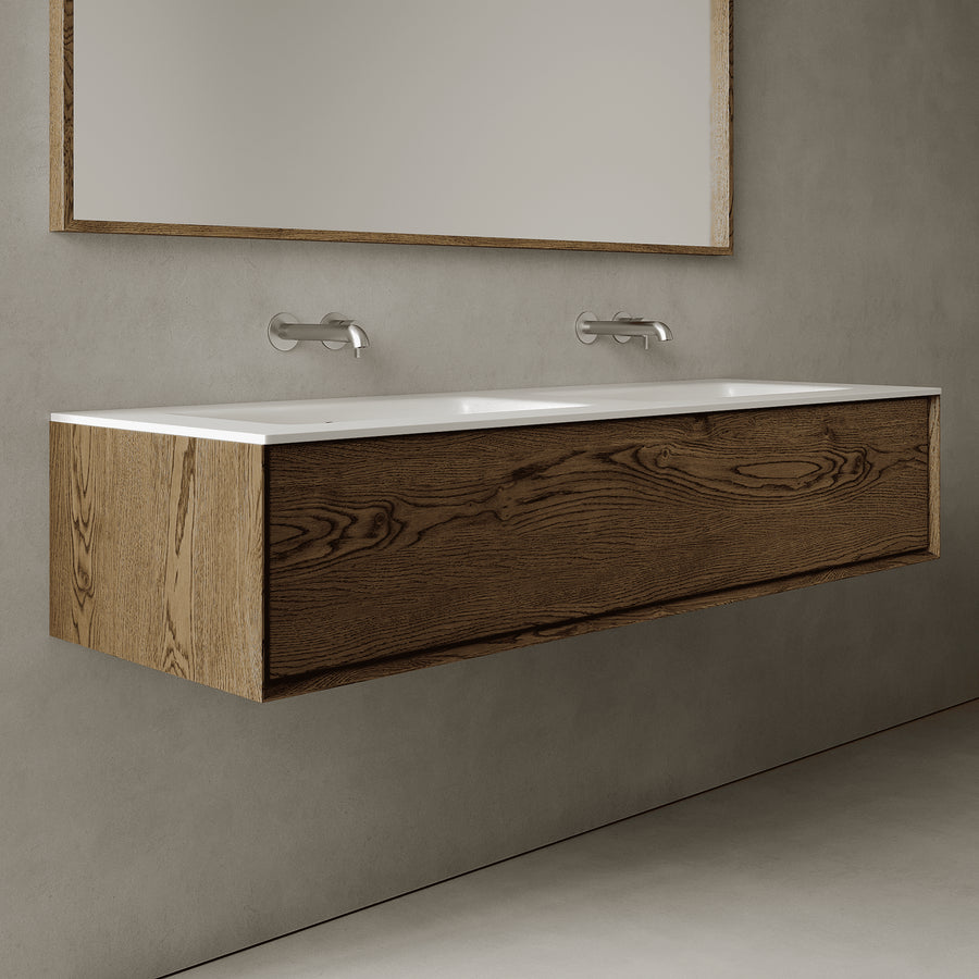 Valmere Smoked Wood 1500mm Vanity Unit - Single Drawer with Double Basin
