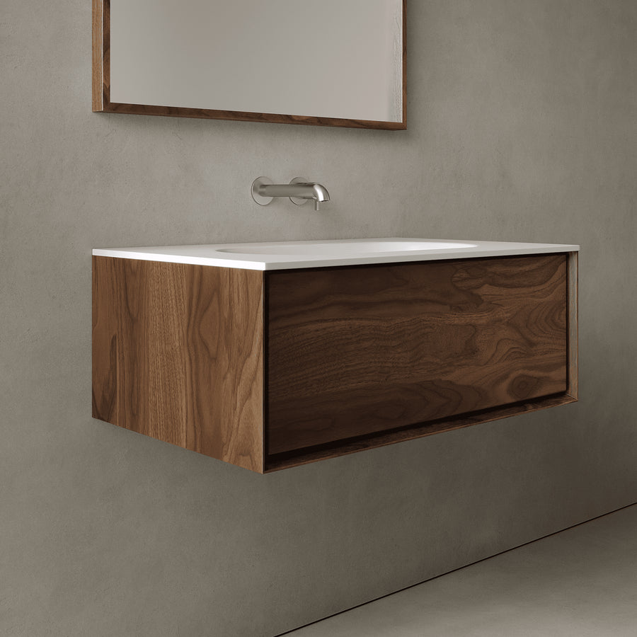 Valmere Real Walnut 800mm Vanity Unit - Single Drawer with Single Basin