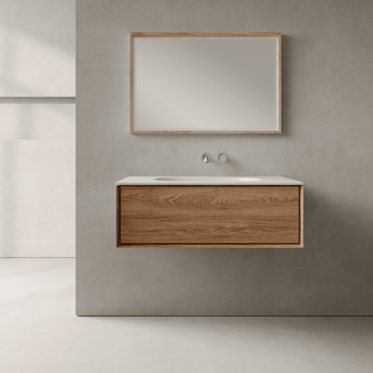 Valmere Honey Wood 900mm Vanity Unit - Single Drawer with Single Basin