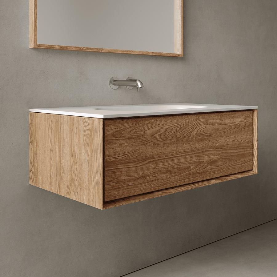 Valmere Honey Wood 900mm Vanity Unit - Single Drawer with Single Basin