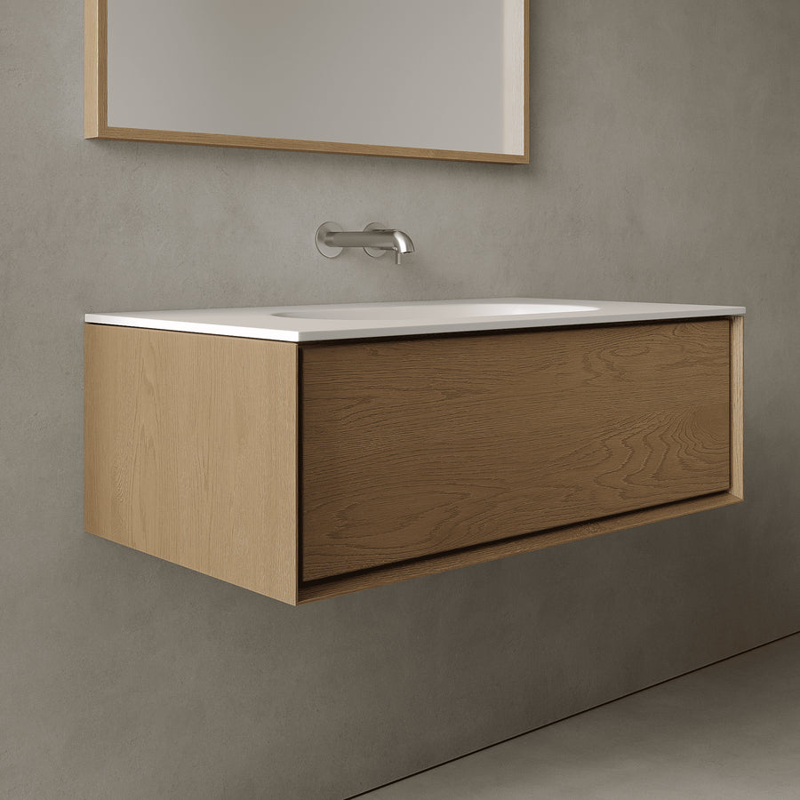 Valmere Real Oak 900mm Vanity Unit - Single Drawer with Single Basin