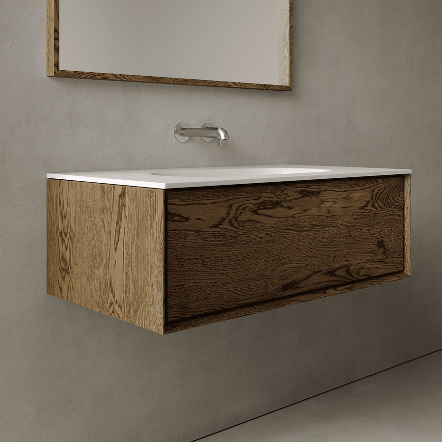 Valmere Smoked Wood 900mm Vanity Unit - Single Drawer with Single Basin