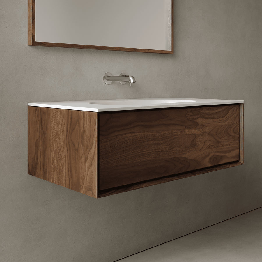 Valmere Real Walnut 900mm Vanity Unit - Single Drawer with Single Basin